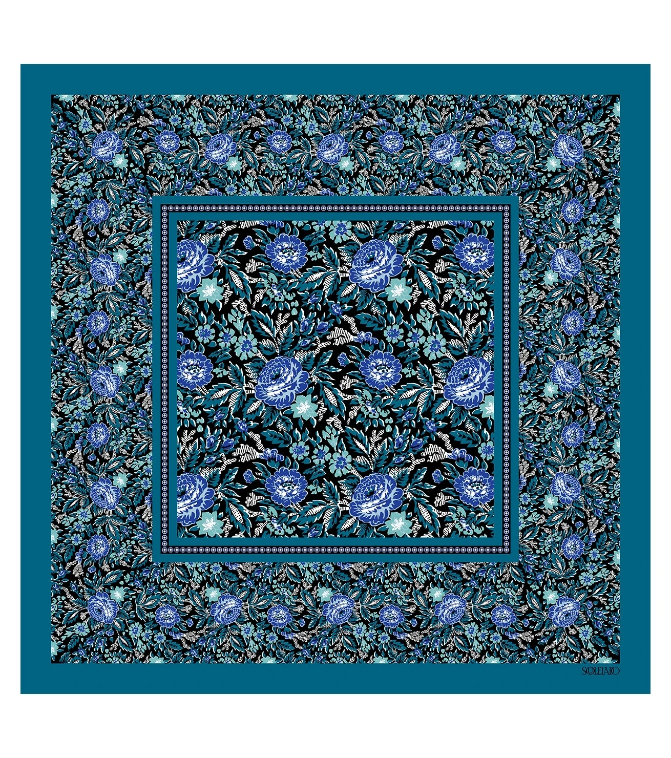 Pochette Gavroche En Twill De Soie ROSERAIE Bleu 45 X 45 Cm 1 Pochette Gavroche En Twill De Soie ROSERAIE Bleu 45 X 45 Cm