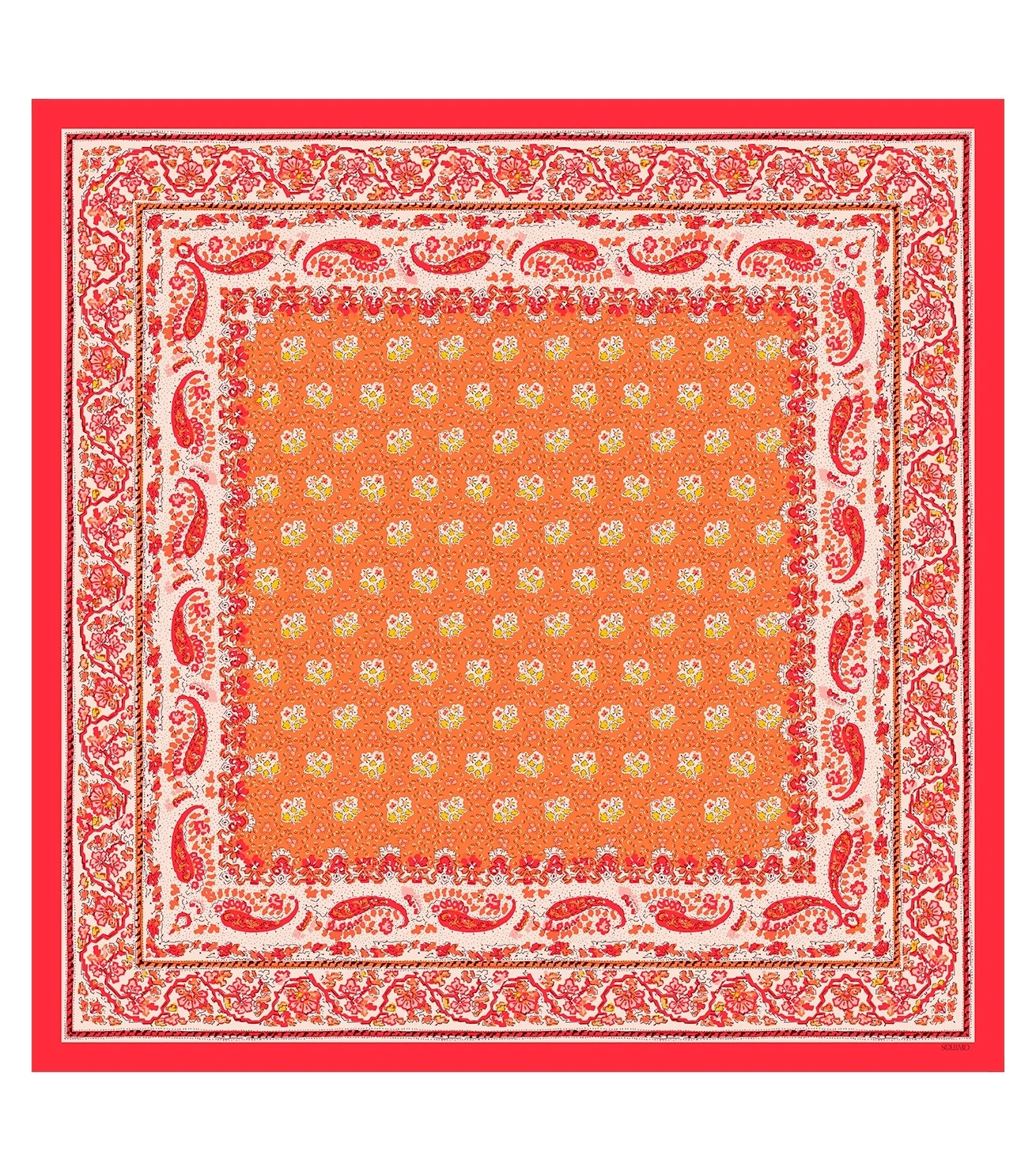 Carré En Twill De Soie MOURIES Block Print Orange Et Rouge 90 X 90 Cm 3 Carré En Twill De Soie MOURIES Block Print Orange Et Rouge 90 X 90 Cm – Image 3