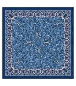 Carré En Twill De Soie STE MAXIME écru Et Indigo 90 X 90 Cm