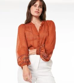 Blouse ADELAÏDE Petites Feuilles Tomette -Mode Vêtements Magasin blouse adelaide petite feuille.1