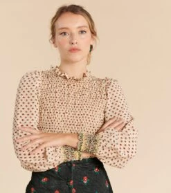 Blouse Smockée ADORÉE Libellule écru Et Rouge -Mode Vêtements Magasin blouse adoree libellule.1