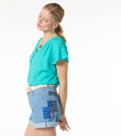 Blouse CELIE Jacquard Fleur D'Arles Turquoise