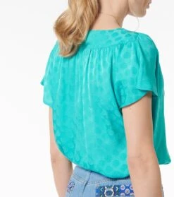 Blouse CELIE Jacquard Fleur D'Arles Turquoise -Mode Vêtements Magasin blouse celie.3