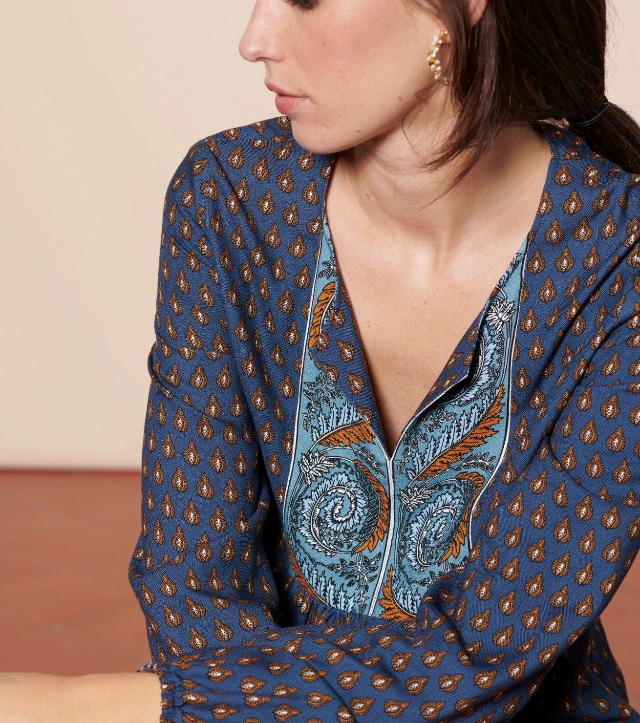 Blouse FRIDA Petit Scarabee Marine Caramel 1 Blouse FRIDA Petit Scarabee Marine Caramel