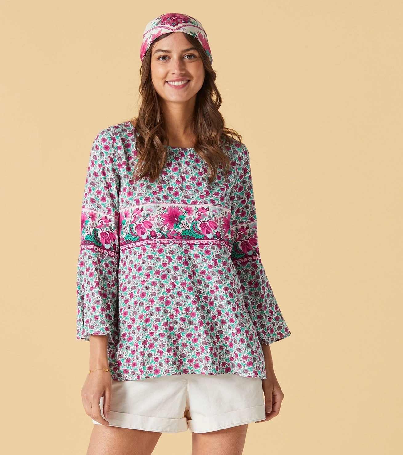 Blouse GINETTA Mini Boutis Menthe Framboise 1 Blouse GINETTA Mini Boutis Menthe Framboise