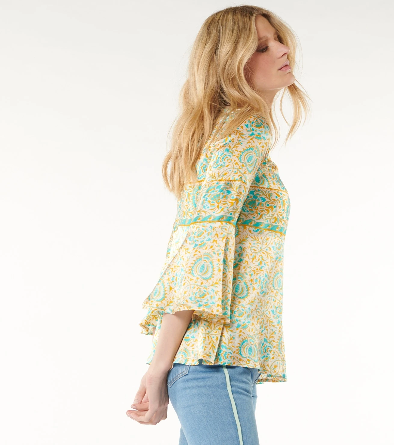 Blouse GINETTA Sault Ocre Turquoise 1 Blouse GINETTA Sault Ocre Turquoise