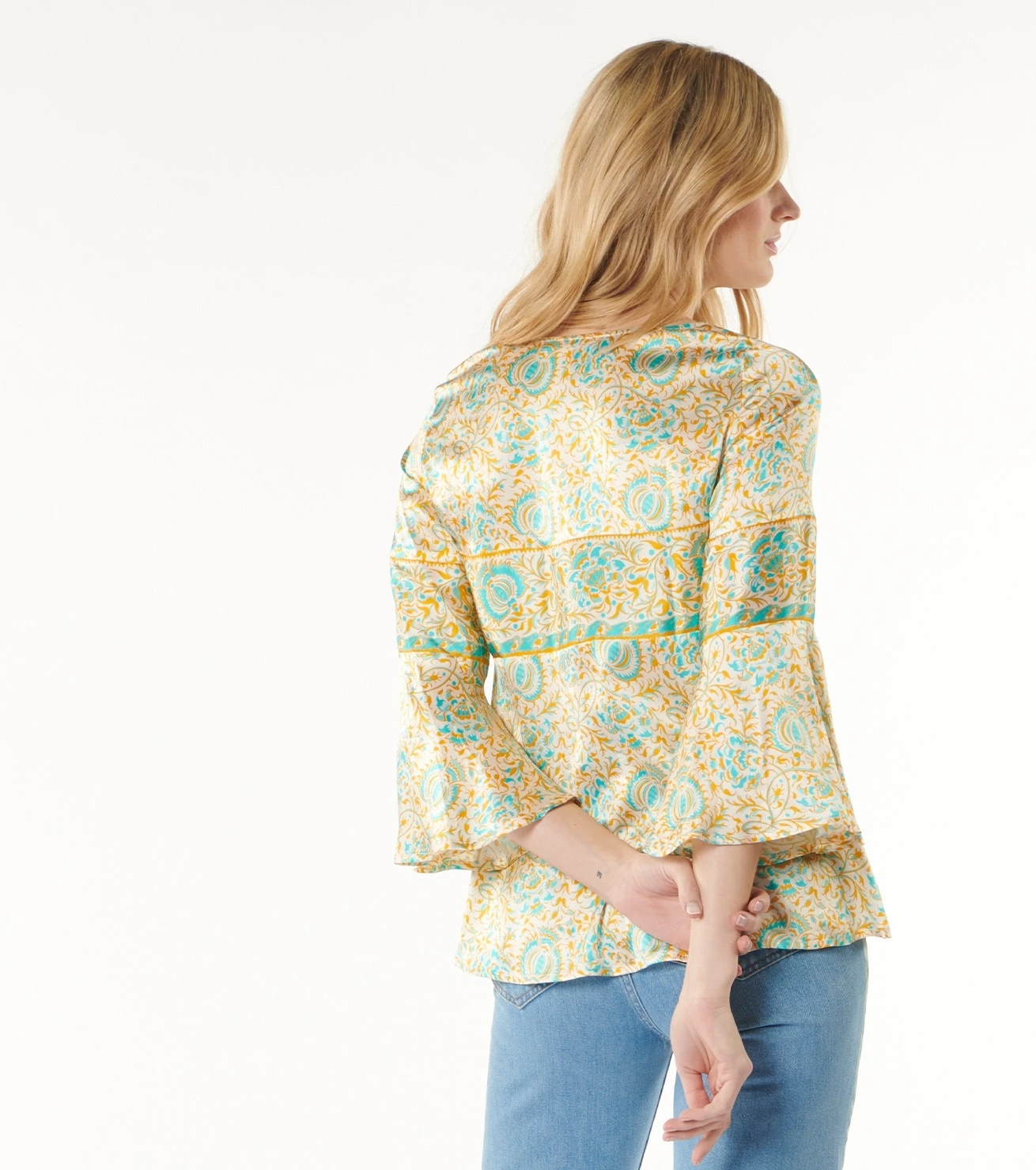 Blouse GINETTA Sault Ocre Turquoise 2 Blouse GINETTA Sault Ocre Turquoise – Image 2