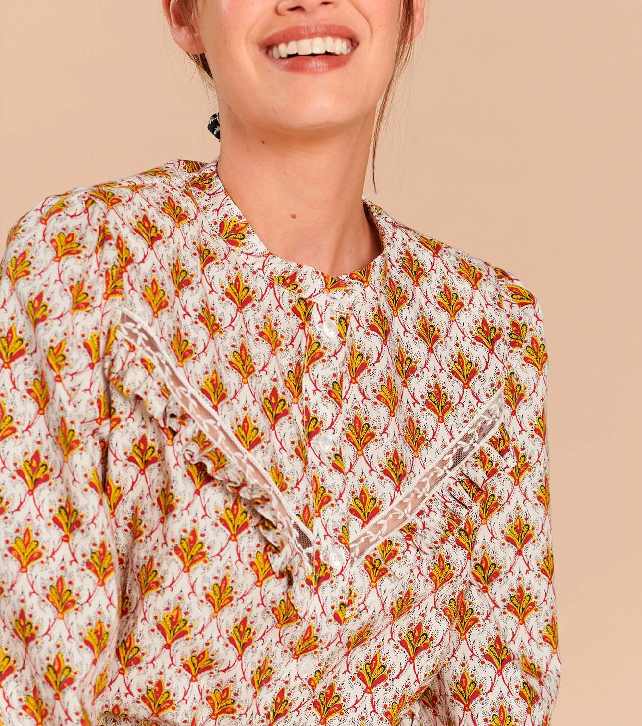 Blouse HENRIETTE Plumette écru Et Bordeaux 2 Blouse HENRIETTE Plumette écru Et Bordeaux – Image 2