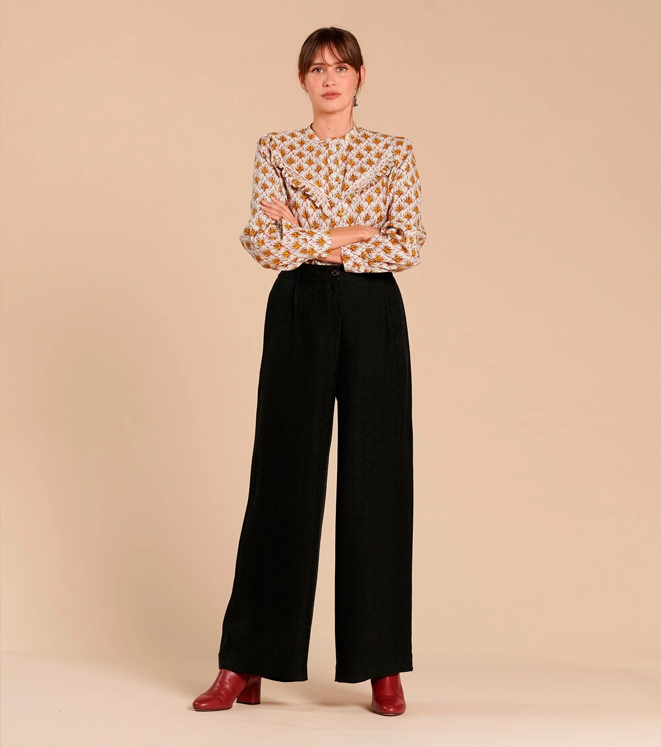 Blouse HENRIETTE Plumette écru Et Bordeaux 3 Blouse HENRIETTE Plumette écru Et Bordeaux – Image 3