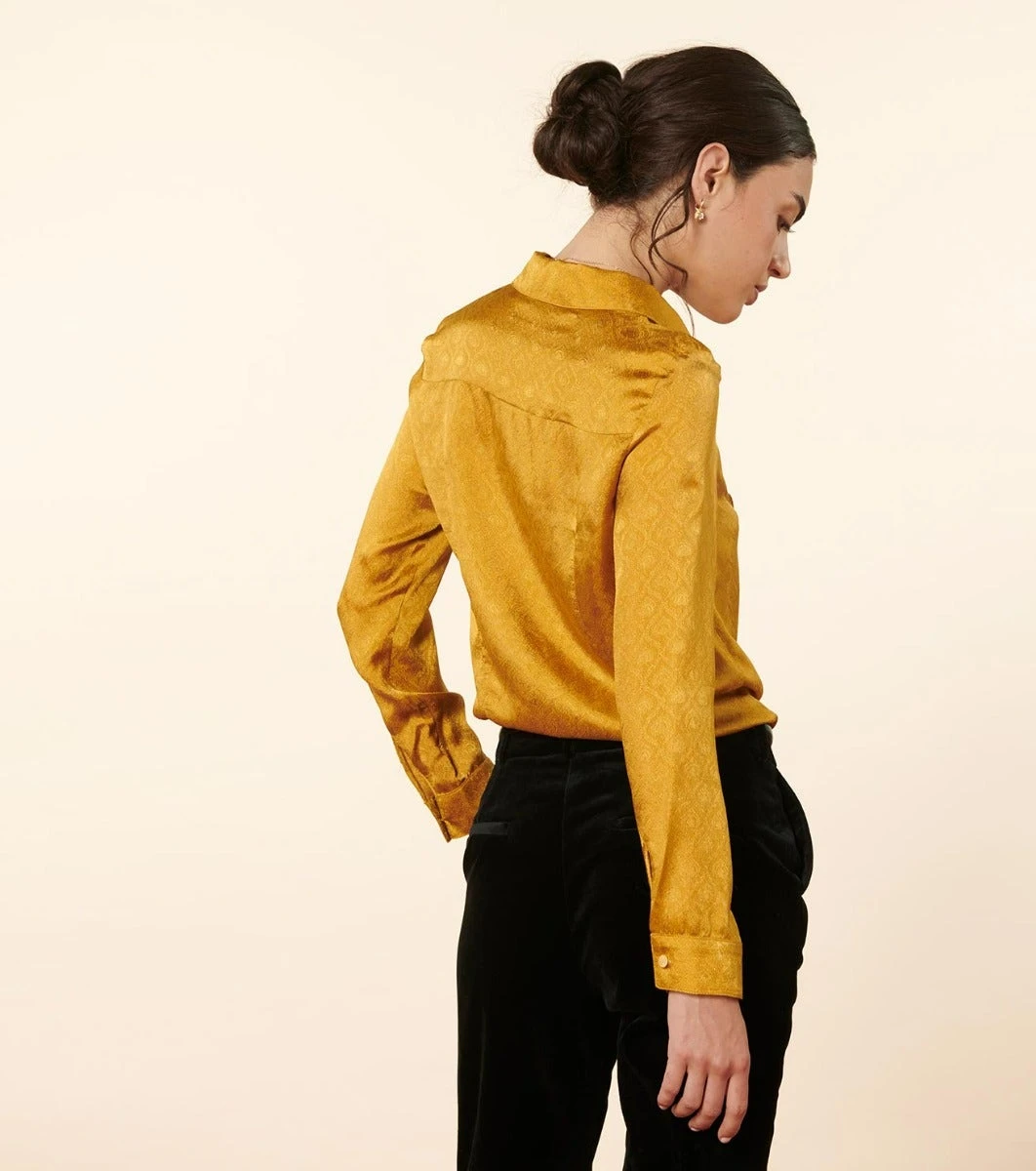 Blouse JOSEFINA Jacquard Trèfle Bronze 2 Blouse JOSEFINA Jacquard Trèfle Bronze – Image 2