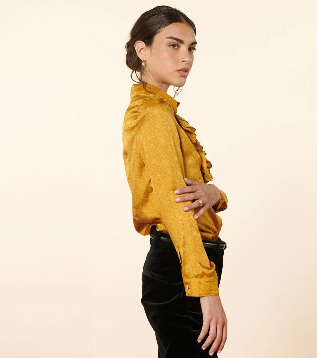 Blouse JOSEFINA Jacquard Trèfle Bronze 3 Blouse JOSEFINA Jacquard Trèfle Bronze – Image 3