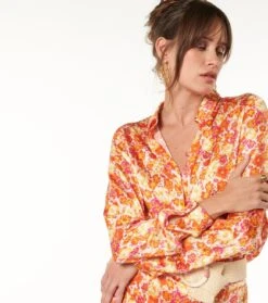 Blouse LINETTE Jardin Fleuri Orange -Mode Vêtements Magasin blouse linette jardin fleuri