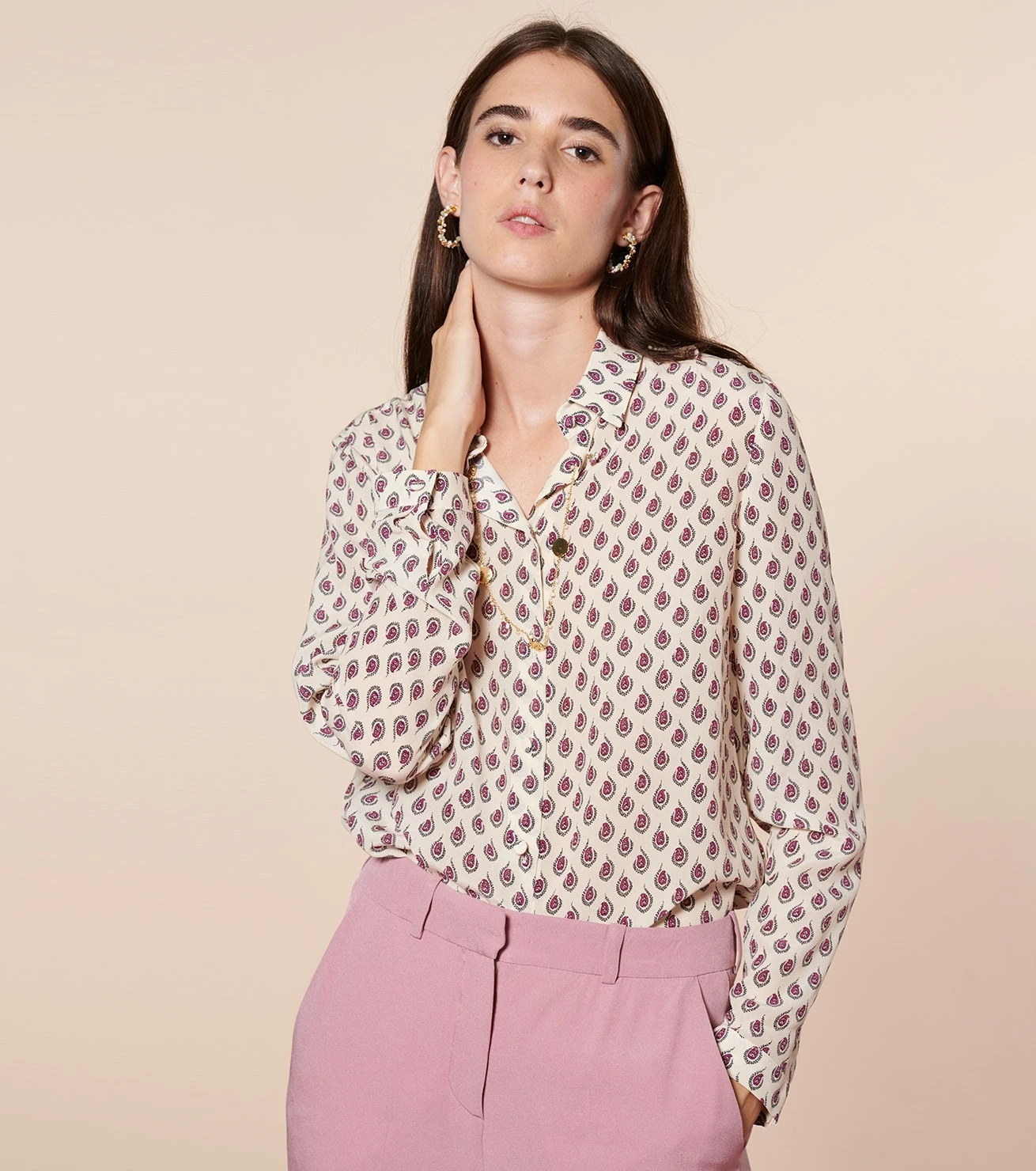 Blouse LINETTE Paisley Végétal écru Fuchsia 4 Blouse LINETTE Paisley Végétal écru Fuchsia – Image 4