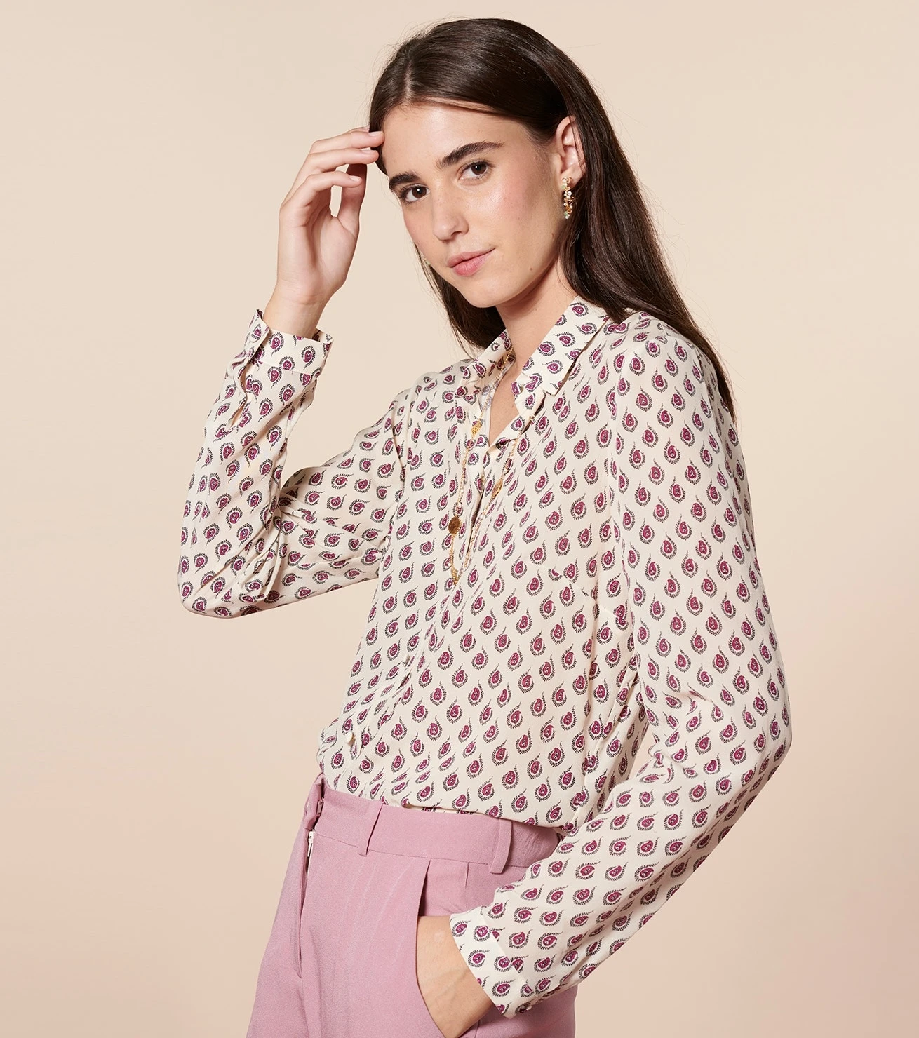 Blouse LINETTE Paisley Végétal écru Fuchsia 1 Blouse LINETTE Paisley Végétal écru Fuchsia
