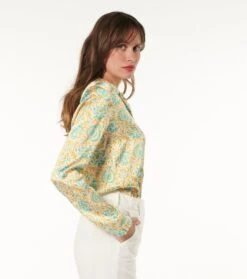 Blouse LINETTE Sault Ocre Turquoise 7 Blouse LINETTE Sault Ocre Turquoise -Mode Vêtements Magasin blouse linette sault.1 2