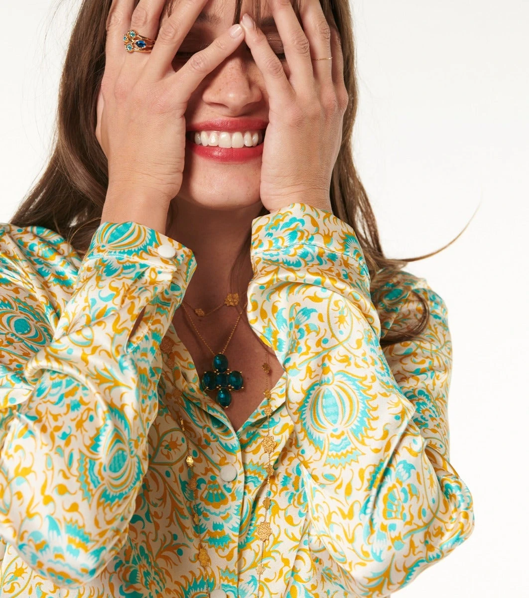 Blouse LINETTE Sault Ocre Turquoise 2 Blouse LINETTE Sault Ocre Turquoise – Image 2