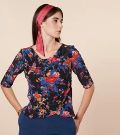 Blouse MAUD Les Jardins De Saint Remy Noire & Bleue -Mode Vêtements Magasin blouse maud jardin de provence.2