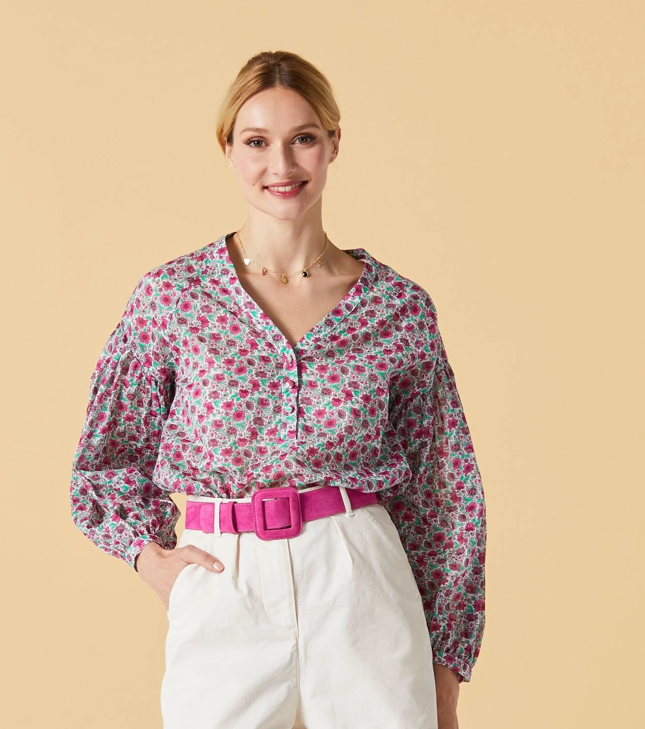 Blouse MAZARINE Mini Boutis Menthe Framboise 2 Blouse MAZARINE Mini Boutis Menthe Framboise – Image 2