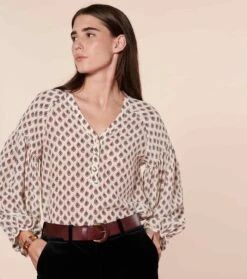 Blouse MAZARINE Paisley Végétal écru Fuchsia -Mode Vêtements Magasin blouse mazarine paisley