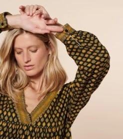 Blouse VERONIQUE Petit Royal Noir Ocre -Mode Vêtements Magasin blouse v ronique