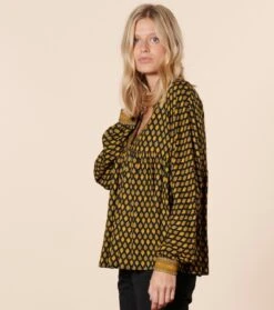 Blouse VERONIQUE Petit Royal Noir Ocre -Mode Vêtements Magasin blouse v ronique.4
