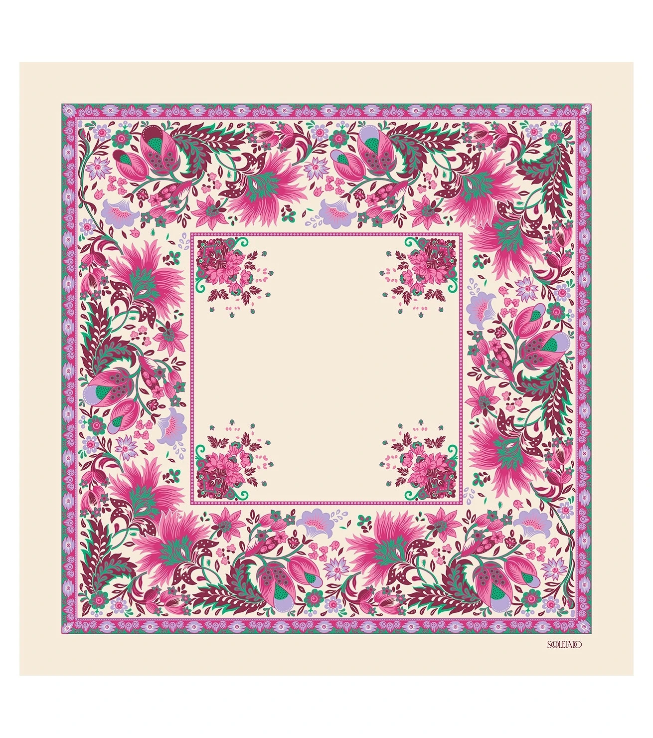 Foulard En Jacquard De Soie TANTE ALICE Fuchsia Menthe 90 X 90 Cm 1 Foulard En Jacquard De Soie TANTE ALICE Fuchsia Menthe 90 X 90 Cm