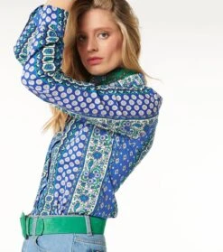 Chemise ELINA Bande Provençale Bleu Menthe