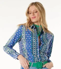 Chemise ELINA Bande Provençale Bleu Menthe -Mode Vêtements Magasin cf elina bande provencale.4
