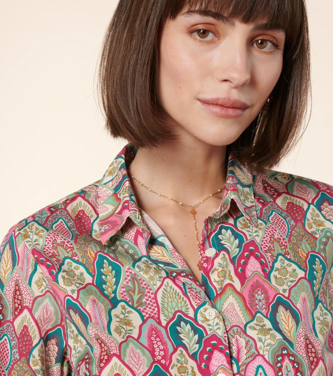 Chemise ELINA Plume émeraude Rose 2 Chemise ELINA Plume émeraude Rose – Image 2