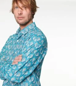 Chemise REGULAR Ecailles Turquoise -Mode Vêtements Magasin ch ecaille bleu.1