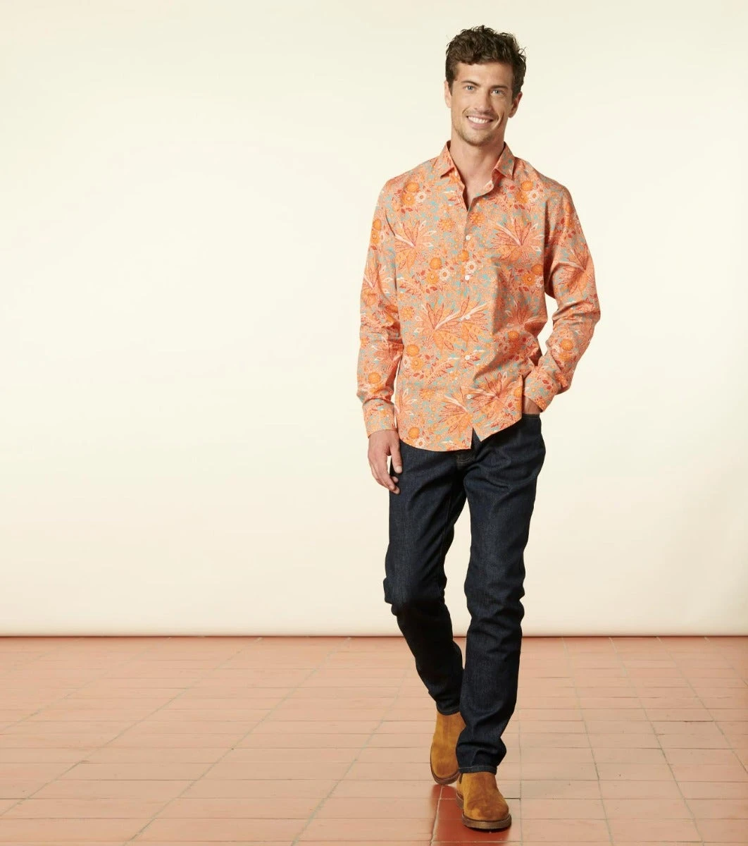 Chemise SLIM Fleurs De Nimes Turquoise Orange 2 Chemise SLIM Fleurs De Nimes Turquoise Orange – Image 2