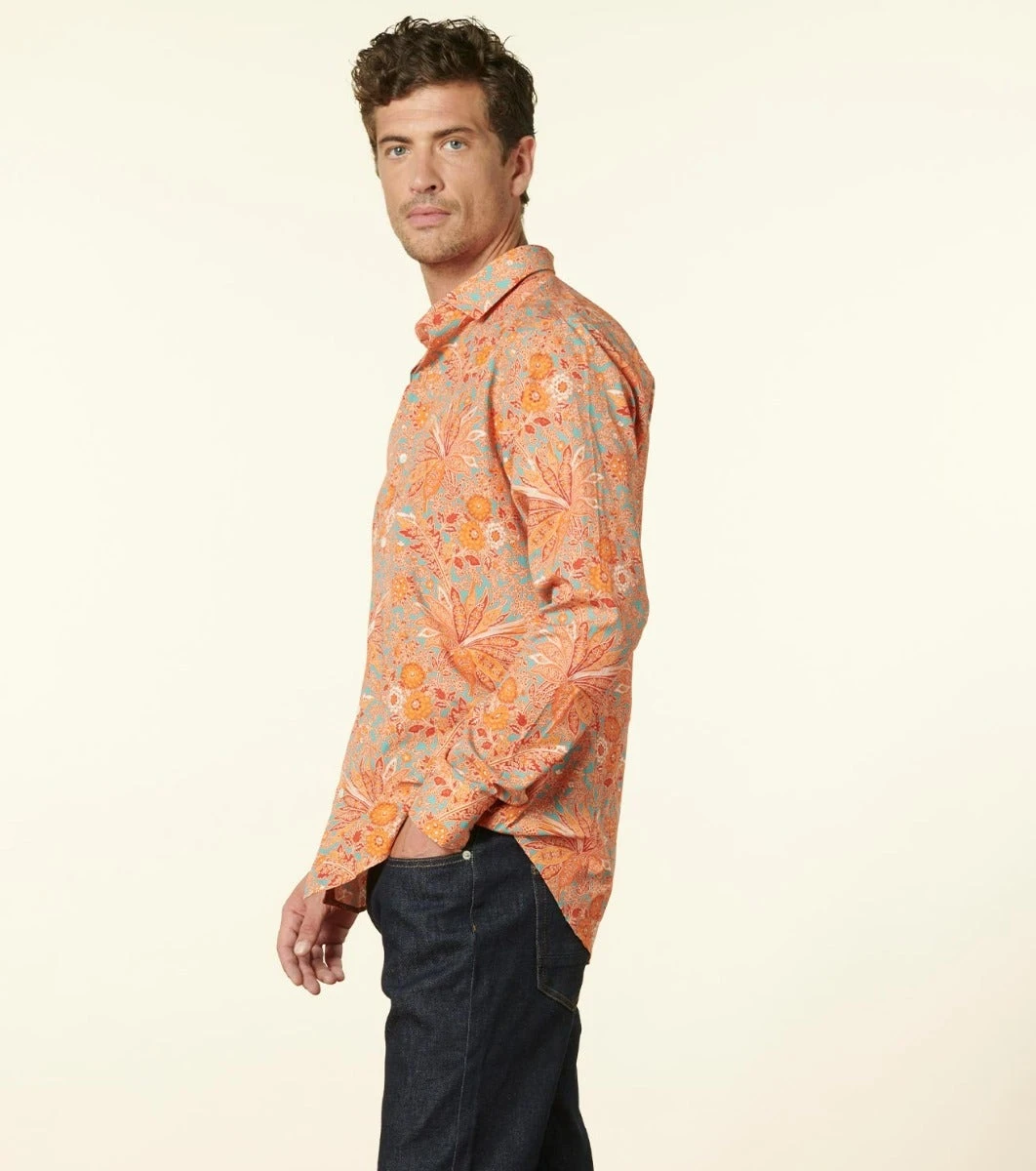 Chemise SLIM Fleurs De Nimes Turquoise Orange 3 Chemise SLIM Fleurs De Nimes Turquoise Orange – Image 3