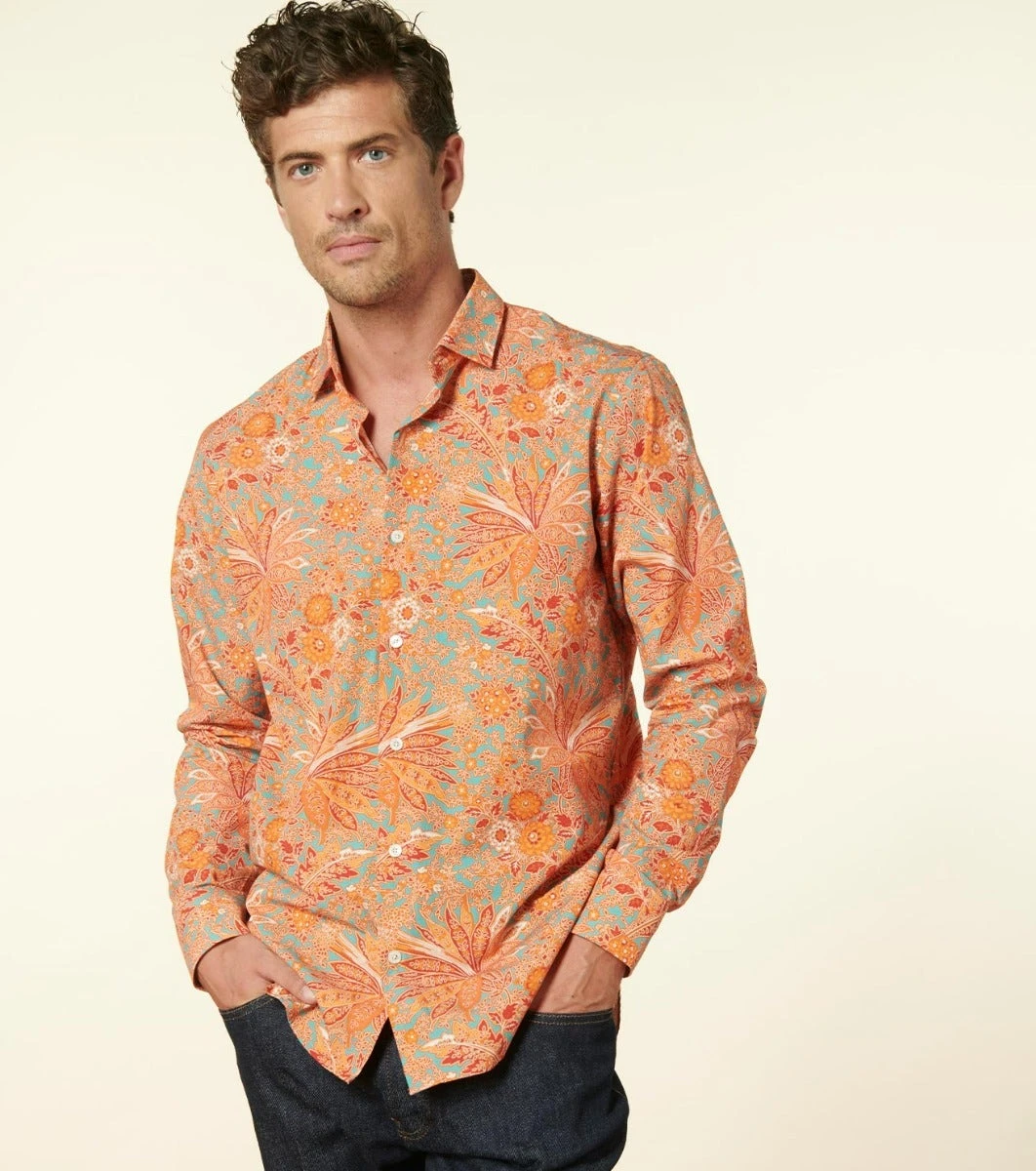 Chemise SLIM Fleurs De Nimes Turquoise Orange 1 Chemise SLIM Fleurs De Nimes Turquoise Orange