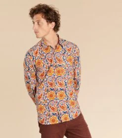 Chemise REGULAR Kerala Bleu Et Ocre -Mode Vêtements Magasin ch kerala