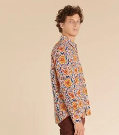 Chemise REGULAR Kerala Bleu Et Ocre -Mode Vêtements Magasin ch kerala.3