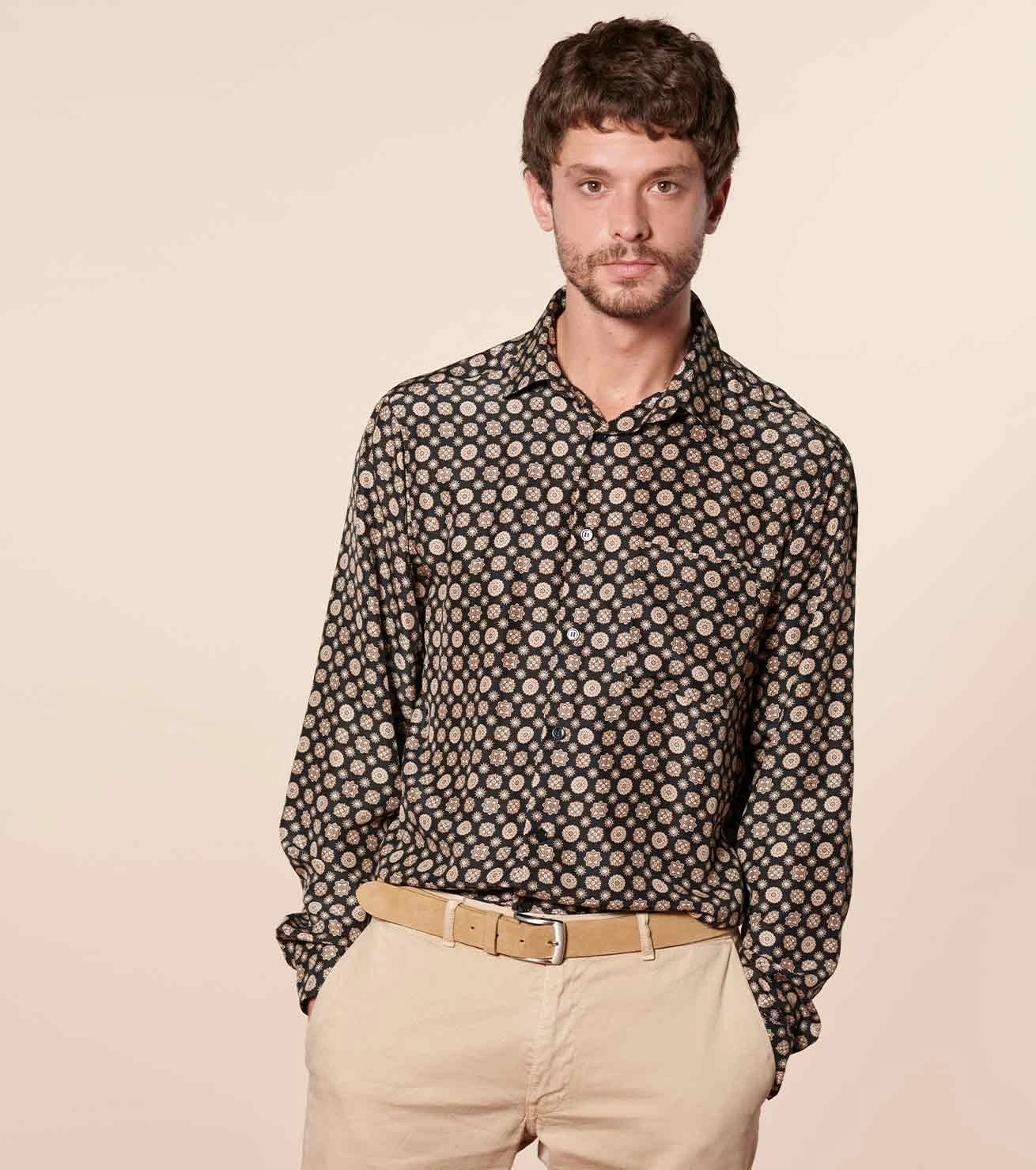 Chemise REGULAR Maillane Noir Caramel En Soie 2 Chemise REGULAR Maillane Noir Caramel En Soie – Image 2