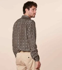 Chemise REGULAR Maillane Noir Caramel En Soie 7 Chemise REGULAR Maillane Noir Caramel En Soie -Mode Vêtements Magasin ch maillane noir.3