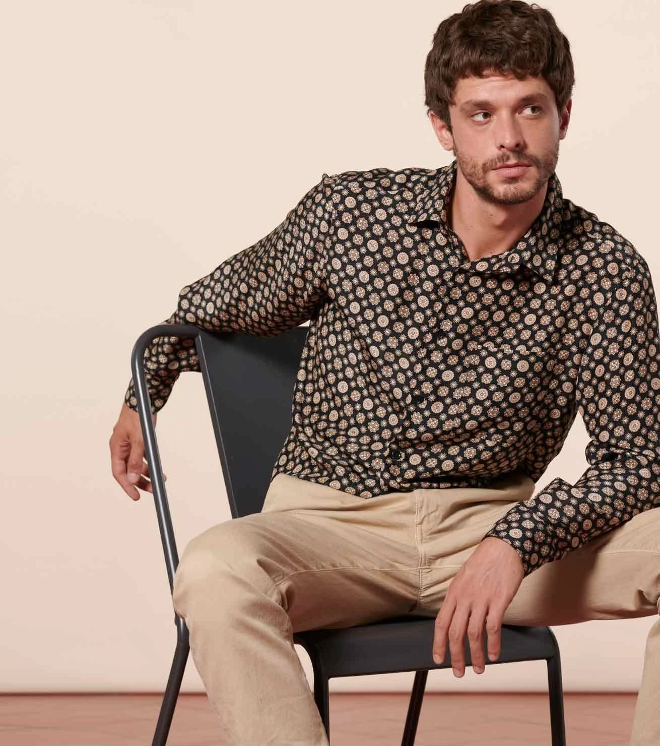 Chemise REGULAR Maillane Noir Caramel En Soie 3 Chemise REGULAR Maillane Noir Caramel En Soie – Image 3