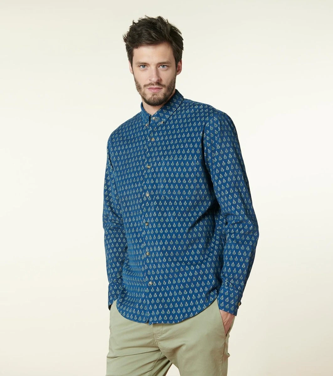 Chemise MILO Velours Scarabée Tricolore Bleu Vert 3 Chemise MILO Velours Scarabée Tricolore Bleu Vert – Image 3