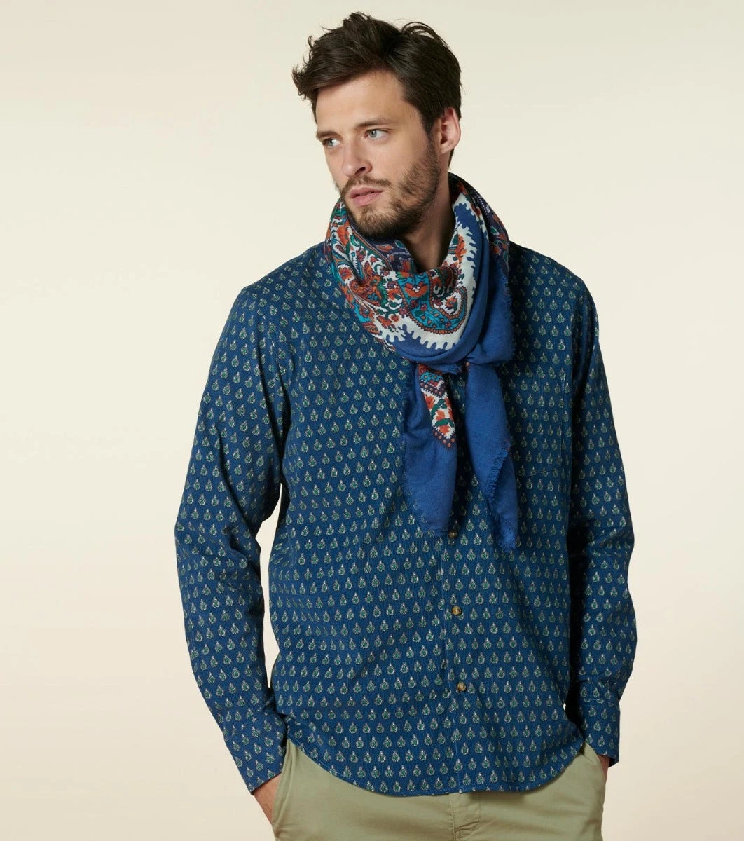 Chemise MILO Velours Scarabée Tricolore Bleu Vert 1 Chemise MILO Velours Scarabée Tricolore Bleu Vert