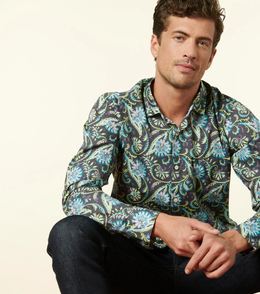 Chemise SLIM Persepolis Anthracite Turquoise 4 Chemise SLIM Persepolis Anthracite Turquoise – Image 4