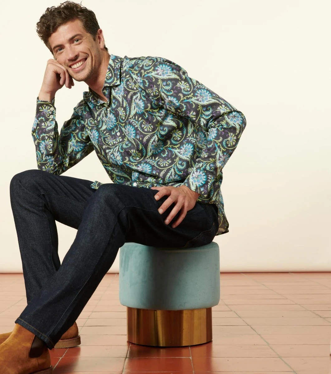 Chemise SLIM Persepolis Anthracite Turquoise 1 Chemise SLIM Persepolis Anthracite Turquoise