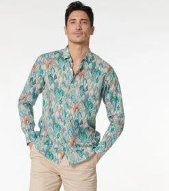 Chemise SLIM Plume Turquoise Corail