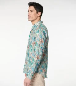 Chemise SLIM Plume Turquoise Corail -Mode Vêtements Magasin ch plume.2 1