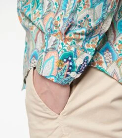 Chemise SLIM Plume Turquoise Corail -Mode Vêtements Magasin ch plume 1