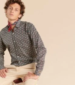 Chemise SLIM Mini Feuille Noir Et Rouge