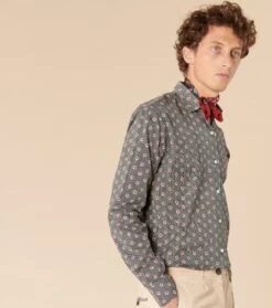 Chemise SLIM Mini Feuille Noir Et Rouge -Mode Vêtements Magasin ch slim mini feuille.1