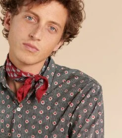 Chemise SLIM Mini Feuille Noir Et Rouge -Mode Vêtements Magasin ch slim mini feuille.4jpg