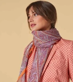 Châle Mousseline De Soie GRAND CACHEMIRE Orange 135 X 135 Cm -Mode Vêtements Magasin chale grand cachemire orange 135.135.2