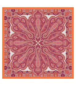 Châle Mousseline De Soie GRAND CACHEMIRE Orange 135 X 135 Cm